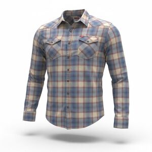 Wrangler 3XL Plaid Western Shirt Blue Rust Cream Metallic Buttons